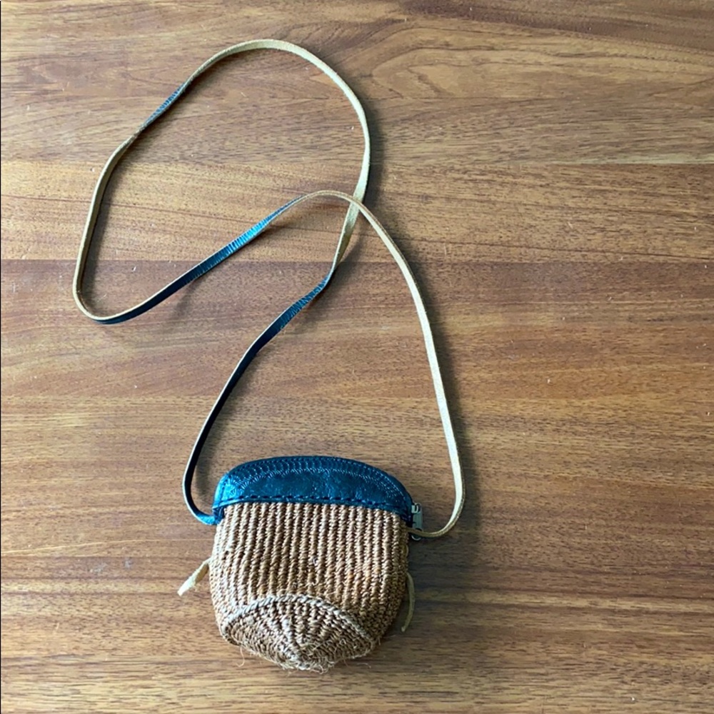 Vintage Leather And Woven Mini Crossbody